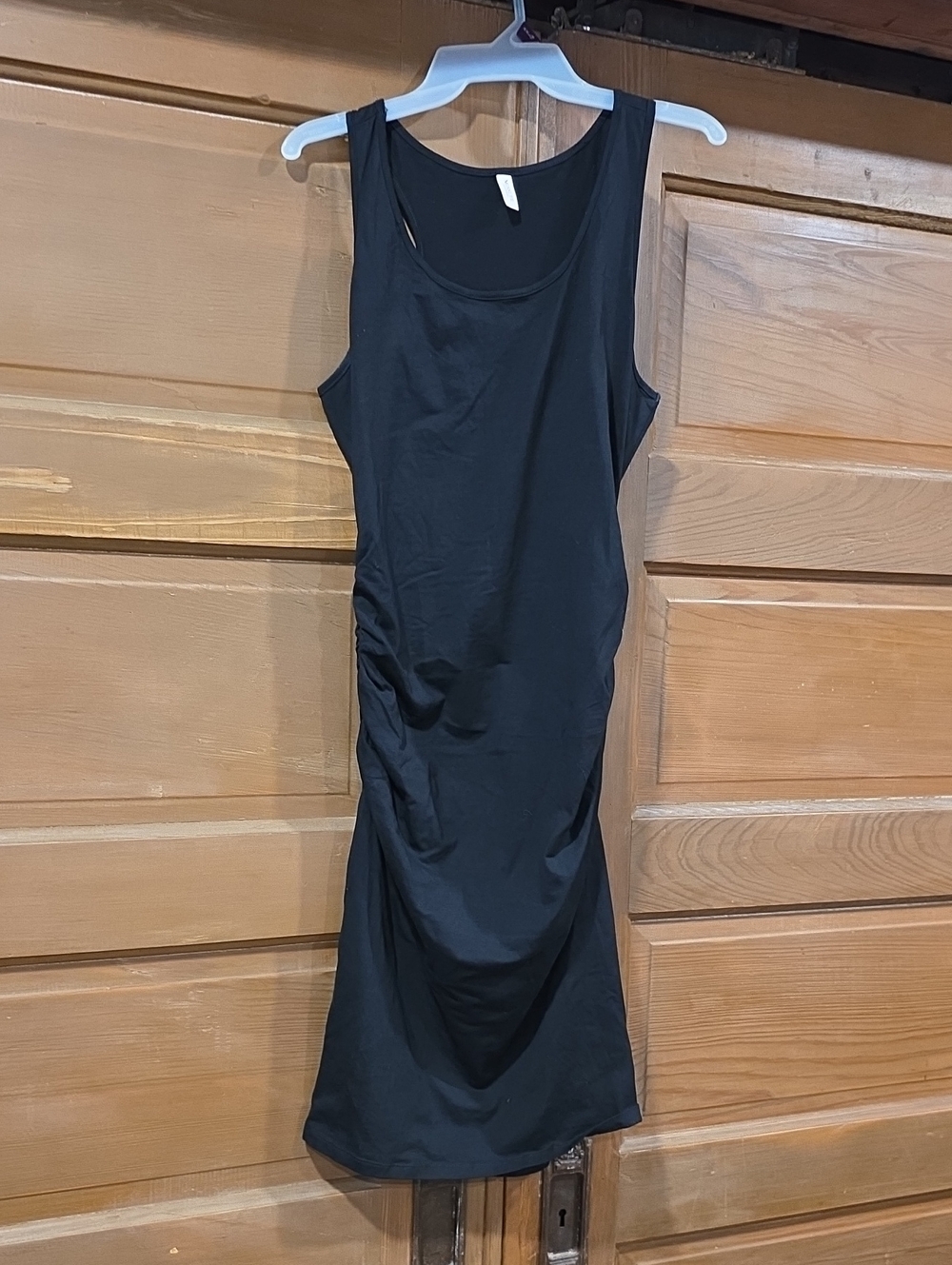 Black Sleeveless Midi Dress with Side Ruching